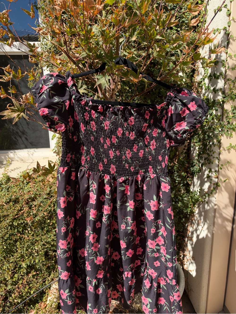 Fashion Nova Black Strapless Dress with Pink Floral Print